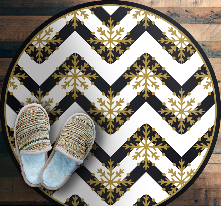 Flocos de neve dourados em tapete de vinil com riscas zig zag - TenStickers