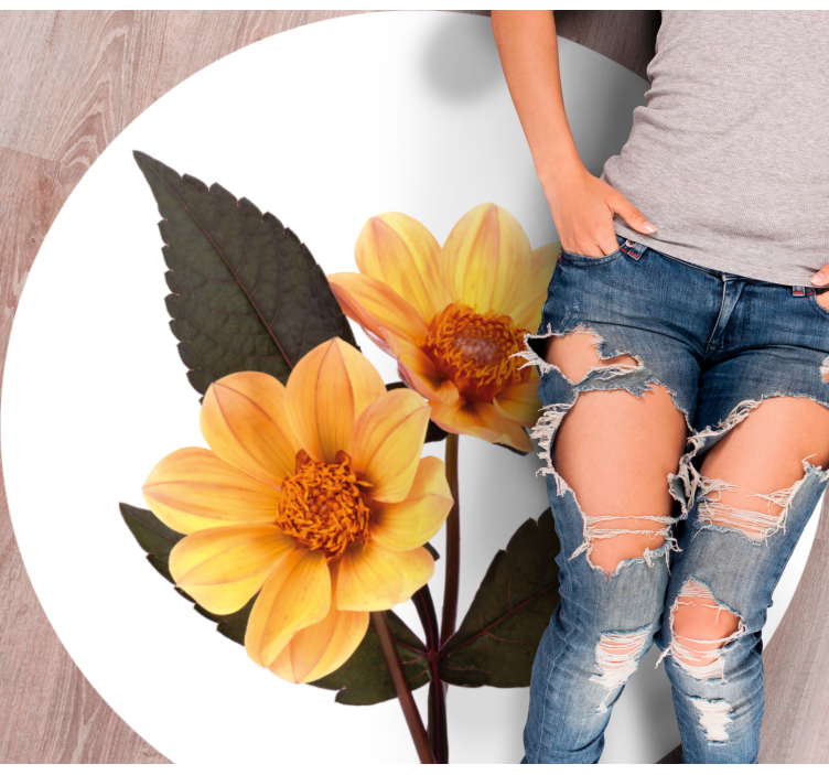 Tapete circular de flores amarelas e folhas pretas - TenStickers