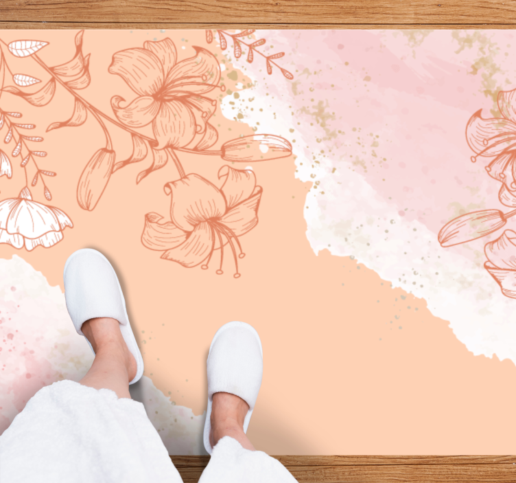 Flores em aquarela com tapete floral rosa laranja - TenStickers