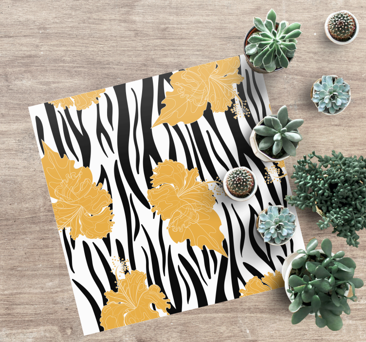 Tapete de vinil quadrado com estampa de zebra de flores ornamenta - TenStickers