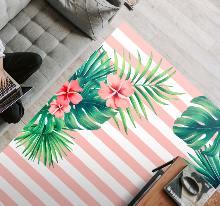 Folhas tropicais com riscas tapete floral - TenStickers