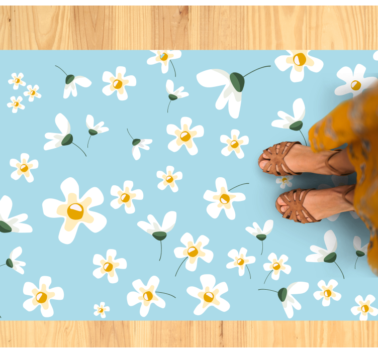 Fundo azul com tapete floral de margaridas - TenStickers