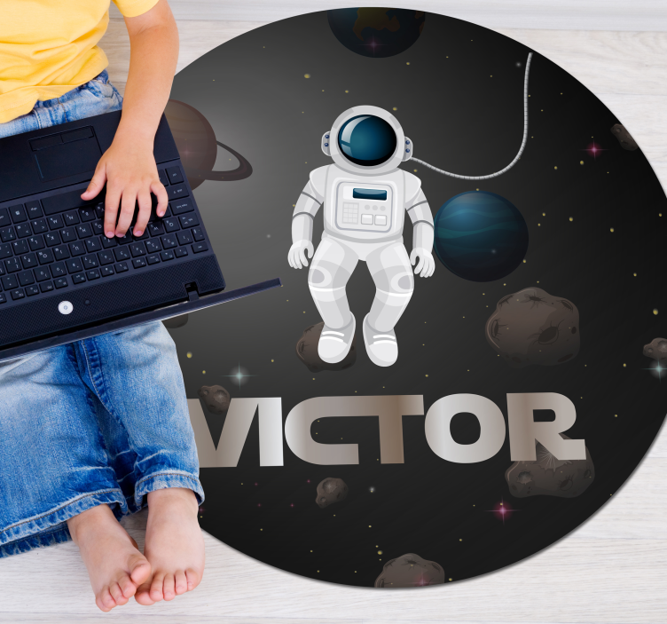Planetas em preto com nome tapete personalizado - TenStickers