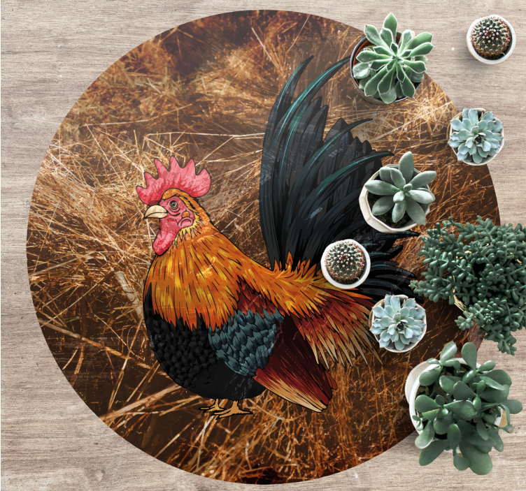 Galo desenhado no tapete circular de palha - TenStickers