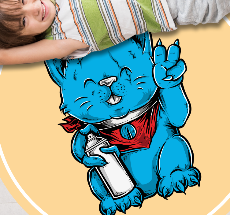 Gato de desenho animado com brinco tapete moderno - TenStickers