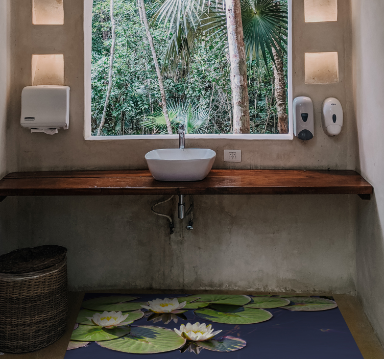 Lótus realista em tapete floral lagoa - TenStickers