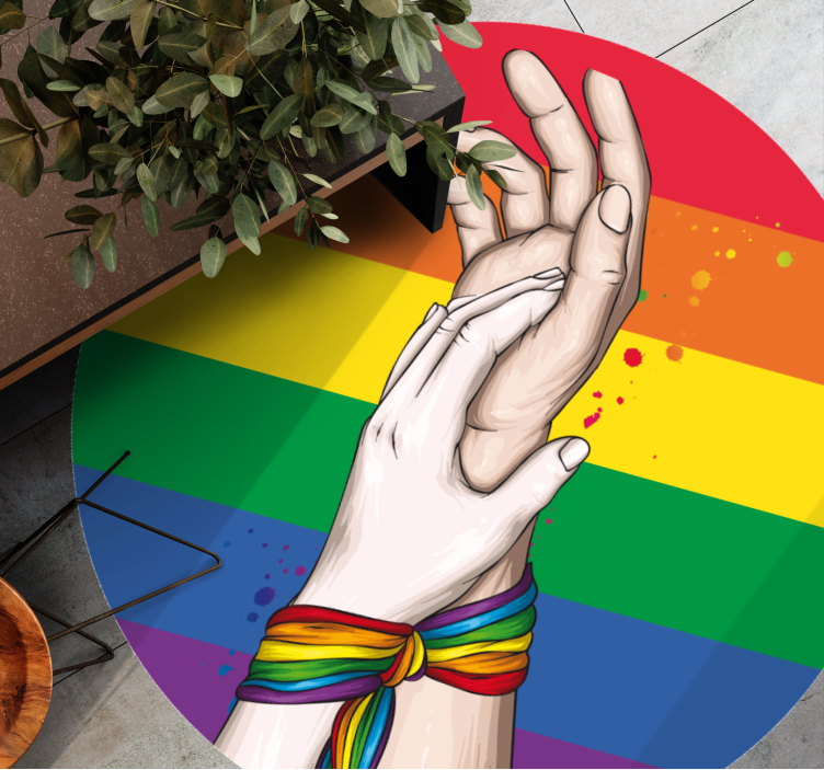 Tapete de sala de estar com fita arco-íris lgbt mãos humanas - TenStickers