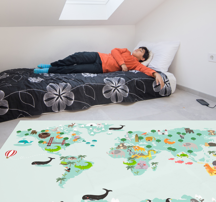Mapa mundial turquesa nórdica tapete de vinil infantil - TenStickers