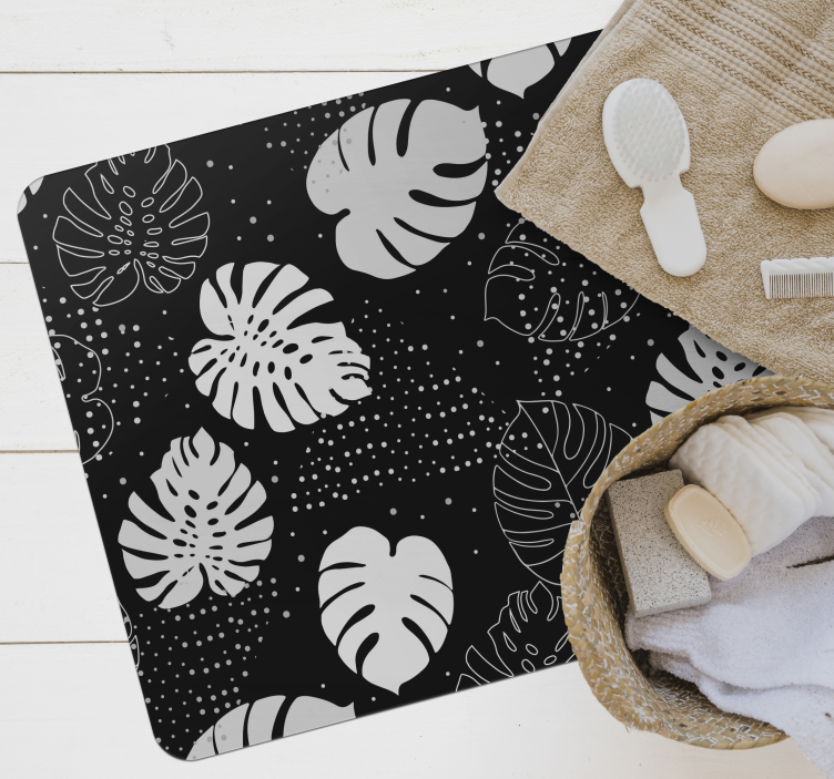 Monstera preto e branco deixa tapete natural - TenStickers
