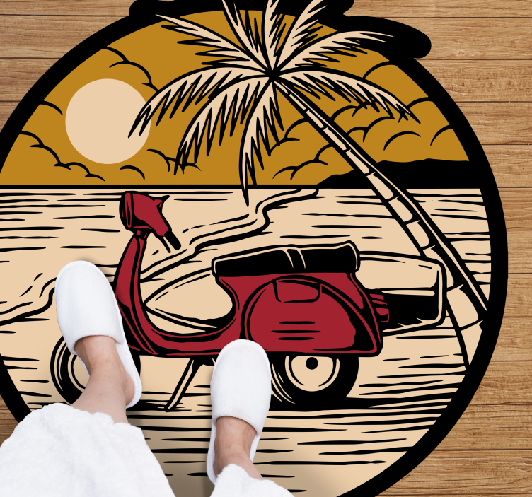 Moto vermelha na praia tapete de vinil natural - TenStickers