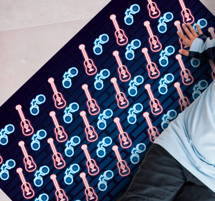 Padrão de guitarras em tapete em vinil retangular estilo neon - TenStickers