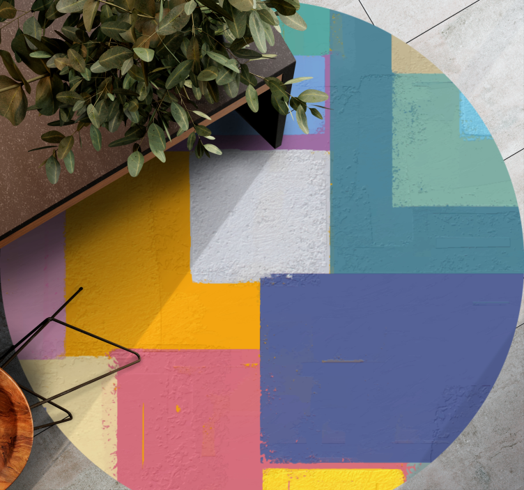 Pintura abstrata quadrados coloridos tapete circular - TenStickers