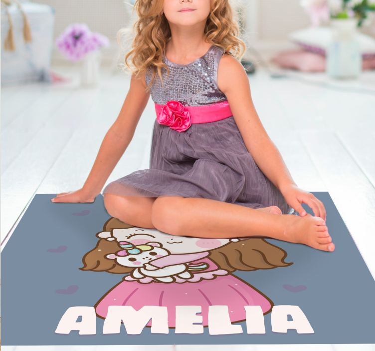 Princesa fofa com tapete personalizado vestido rosa - TenStickers