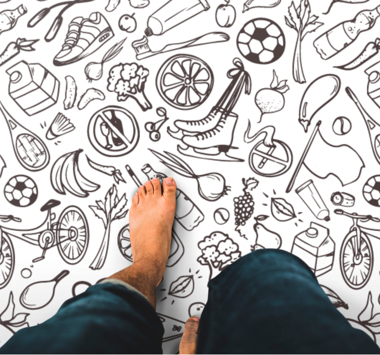 Símbolo de fitness e desporto rabisca tapete moderno - TenStickers