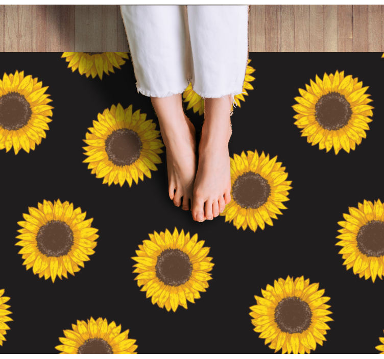 Sol flor fundo preto tapete floral - TenStickers