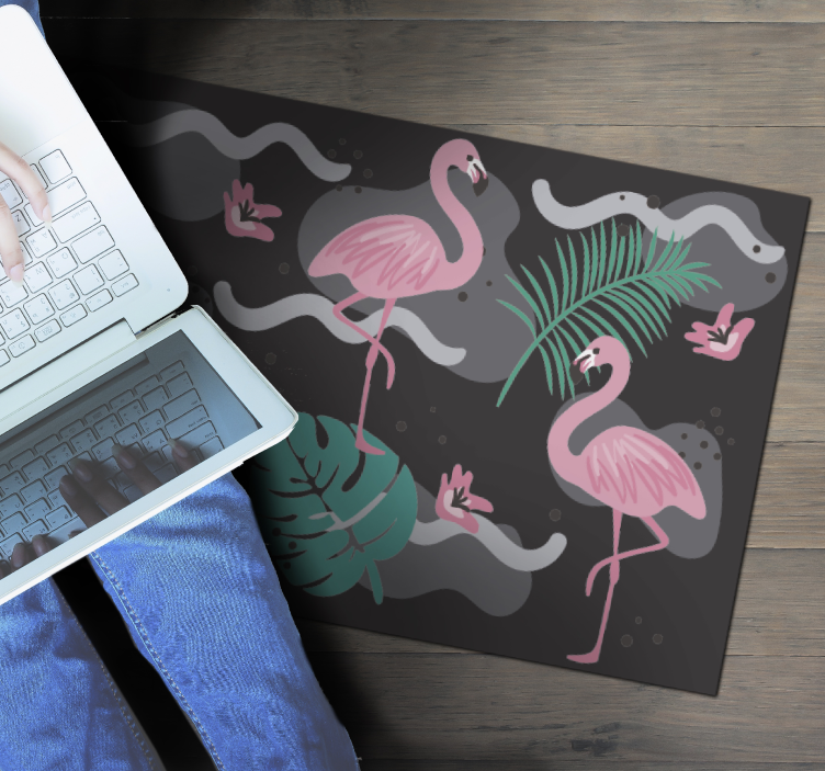 Tapete de animais preto e flamingos - TenStickers
