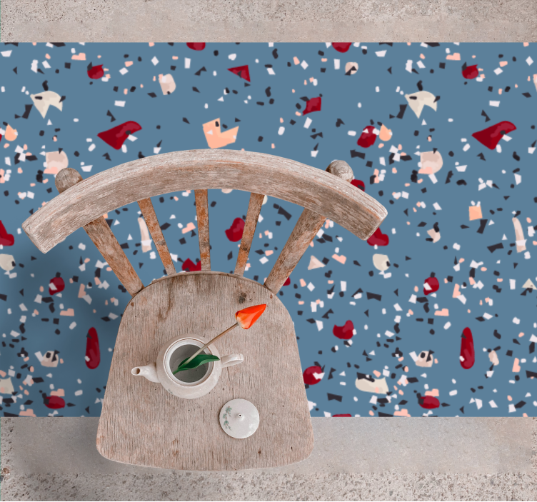 Tapete azul escuro da sala de estar com padrão terrazzo - TenStickers