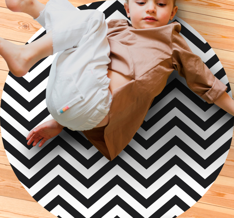 Tapete circular clássico em ziguezague preto e branco - TenStickers