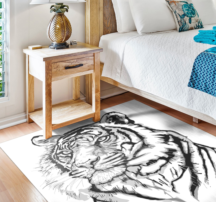 Tapete branco de vinil animal com cara de tigre - TenStickers