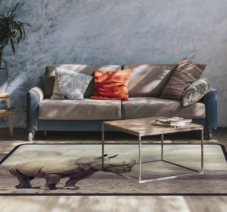 Rinoceronte selvagem animal tapete marrom e cinza - TenStickers