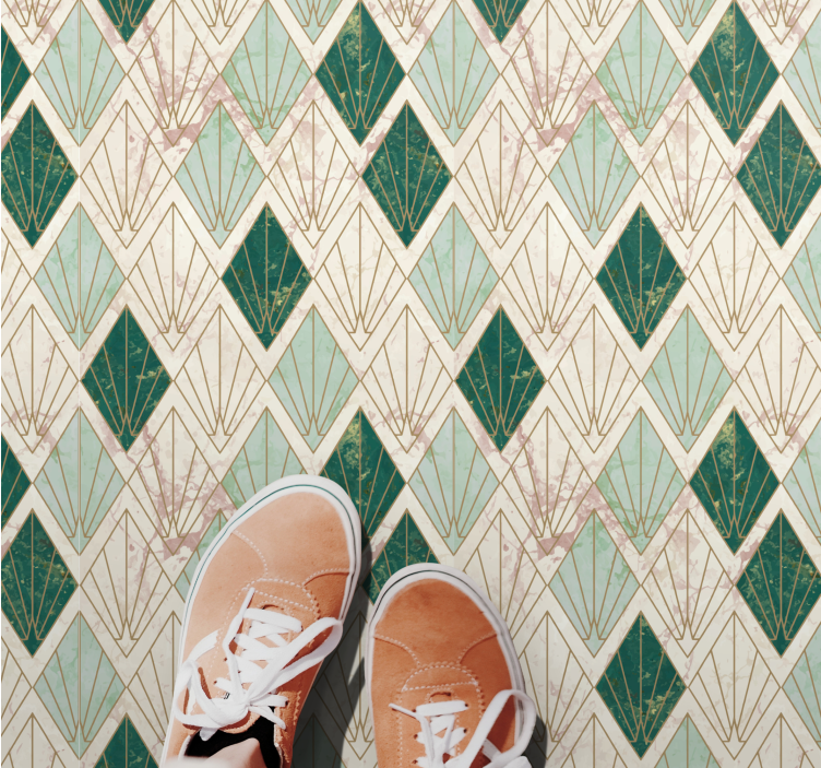 Tapete de ladrilhos art déco com padrão verde-mar - TenStickers