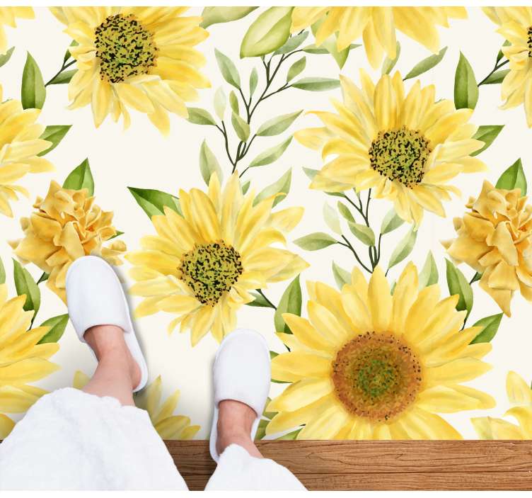 Tapete floral fundo branco girassol - TenStickers