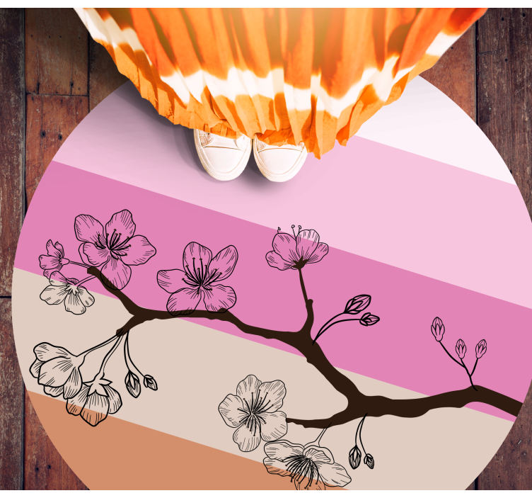 Tapete floral com padrão de listra em flor de cerejeira - TenStickers