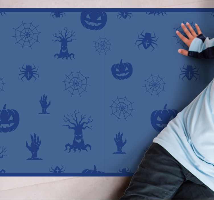 tapete em vinil retangular azul com personagens de halloween - TenStickers