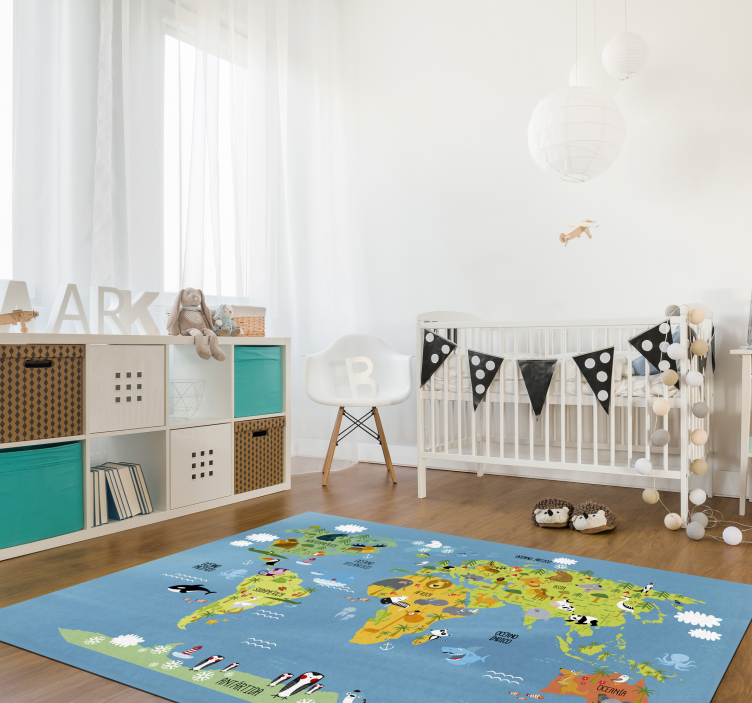 Tapete do vinil infantil mapa mundo animal - TenStickers