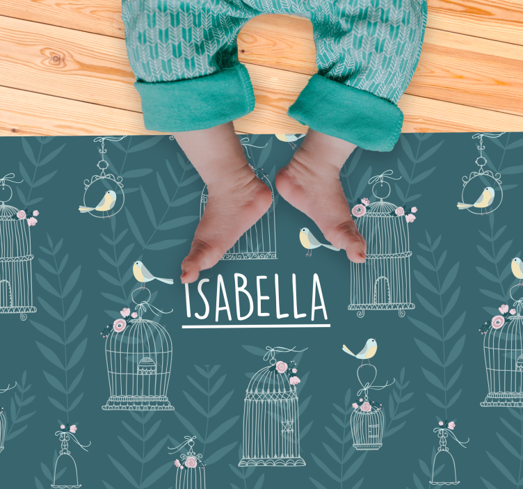 Tapete personalizado de flores nórdicas e gaiolas de passarinho - TenStickers