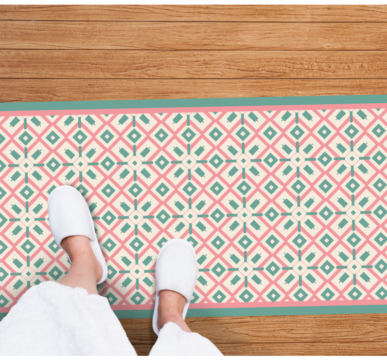 Tapete de chão com padrão boho rosa, azul e amarelo - TenStickers
