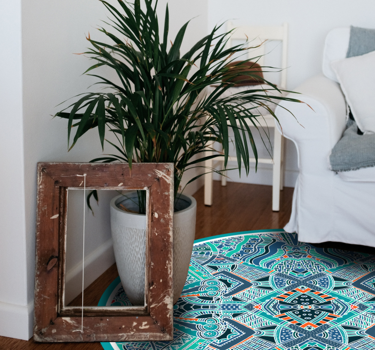 Tapete de vinil étnico redondo penas indianas - TenStickers