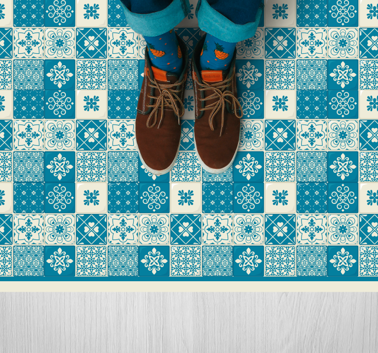 Tapete vinílico azulejos mosaico azul estampado - TenStickers