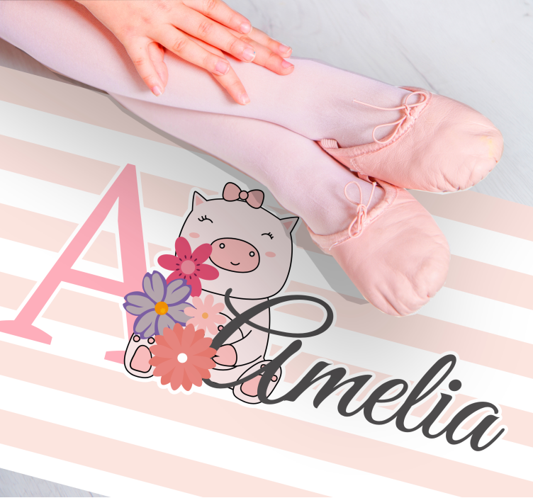 Tapete vinílico com nome ilustração fofa de porco - TenStickers