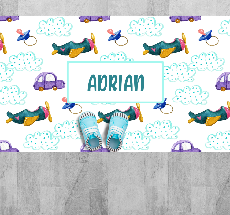 Tapete vinílico com nome tema de avião caprichoso - TenStickers