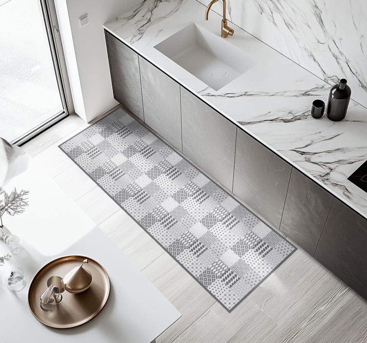 Tapete vinílico cozinha efeito de azulejo geométrico - TenStickers