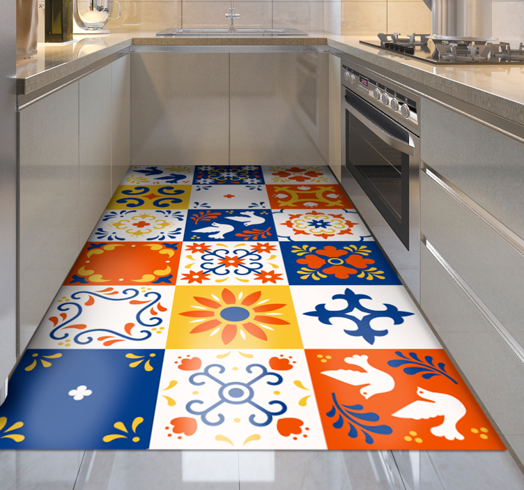 Tapete vinílico cozinha padrão de azulejo colorido - TenStickers