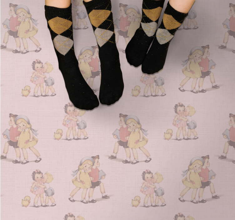 Tapete vinílico criança amigos brincalhões retrô - TenStickers