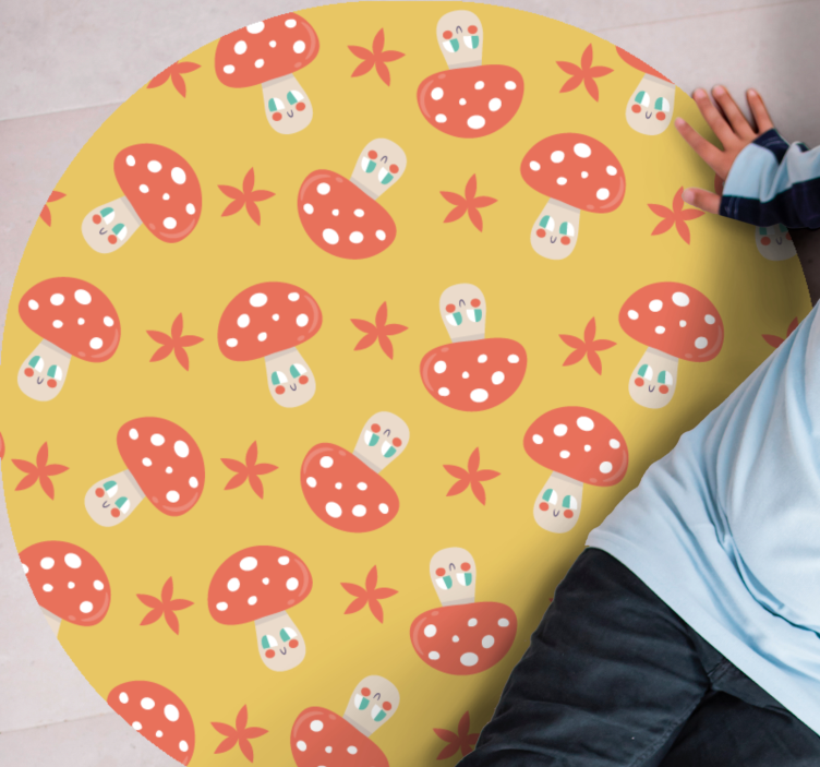 Tapete vinílico redondo diversão com cogumelos - TenStickers