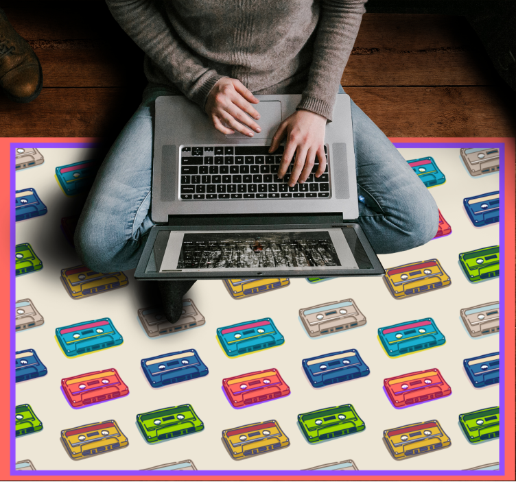 Tapete vinílico vintage fitas cassete coloridas - TenStickers