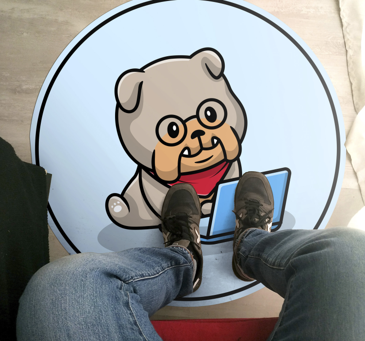 Tapete vinílico de animais cachorrinho com computador - TenStickers