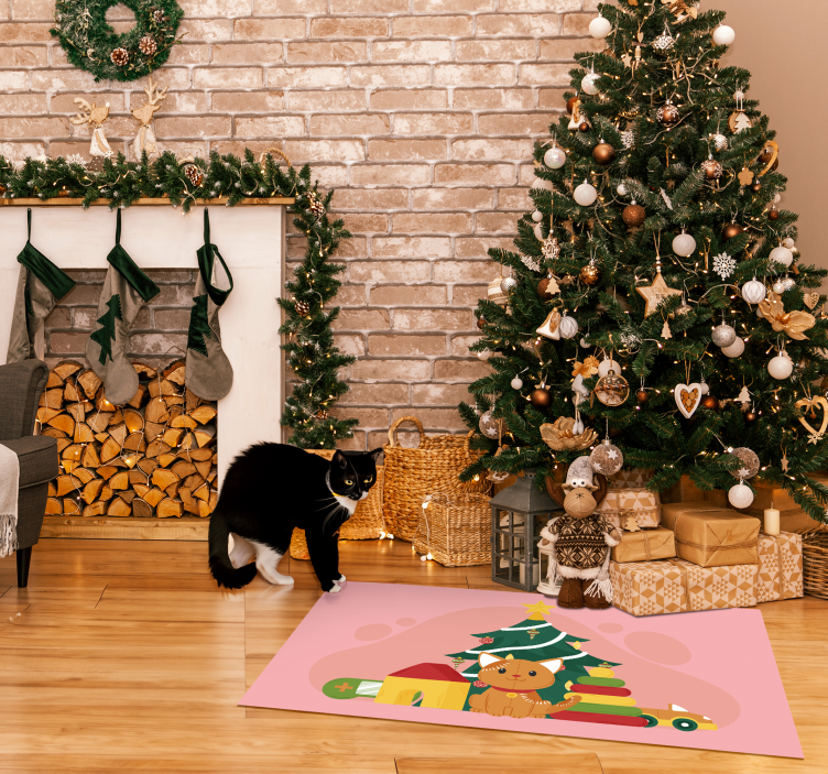 Tapete vinílico animais gato de Natal - TenStickers