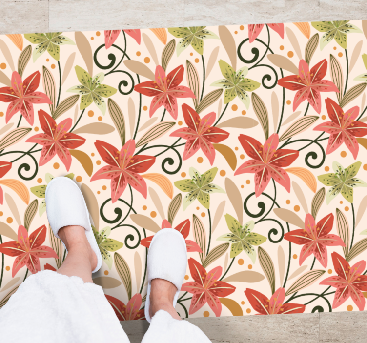 Tapete vinílico flores e plantas padrão floral redemoinho - TenStickers