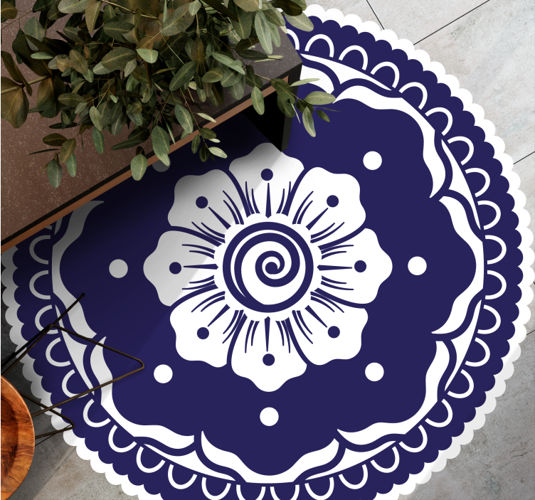 Tapete vinílico de mandala arranjo floral azul marinho - TenStickers