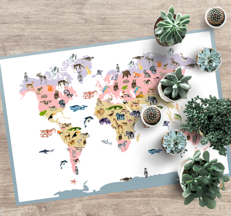 Tapete vinílico de mapa mundial ilustração de vida silvestre - TenStickers