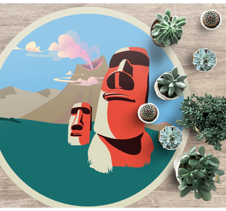 Tapete vinílico de mapa mundial ilustração de estátuas moai - TenStickers