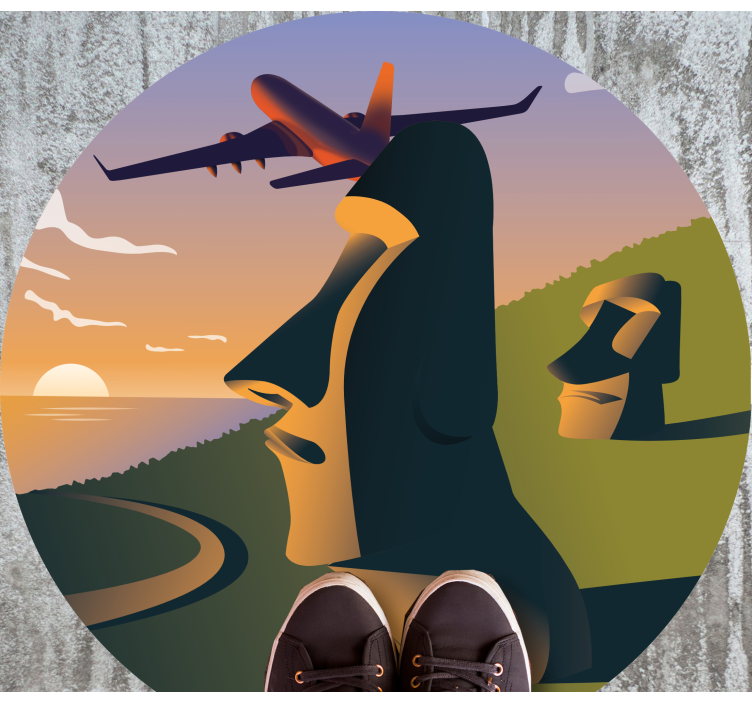 Tapete vinílico redondo pôr do sol na ilha de páscoa - TenStickers