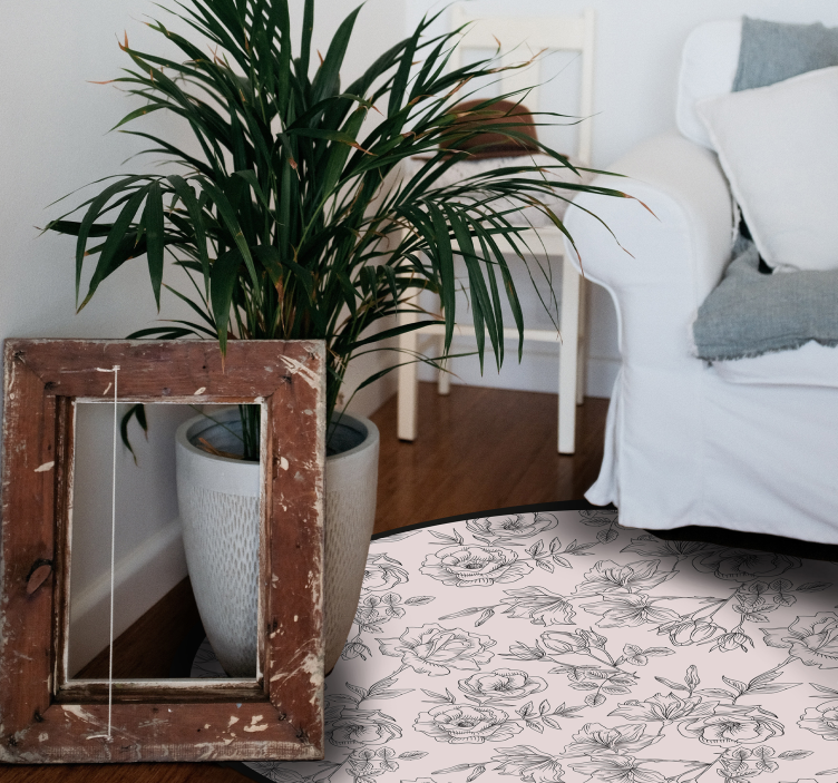 Tapete vinílico flores e plantas círculo de padrão floral - TenStickers