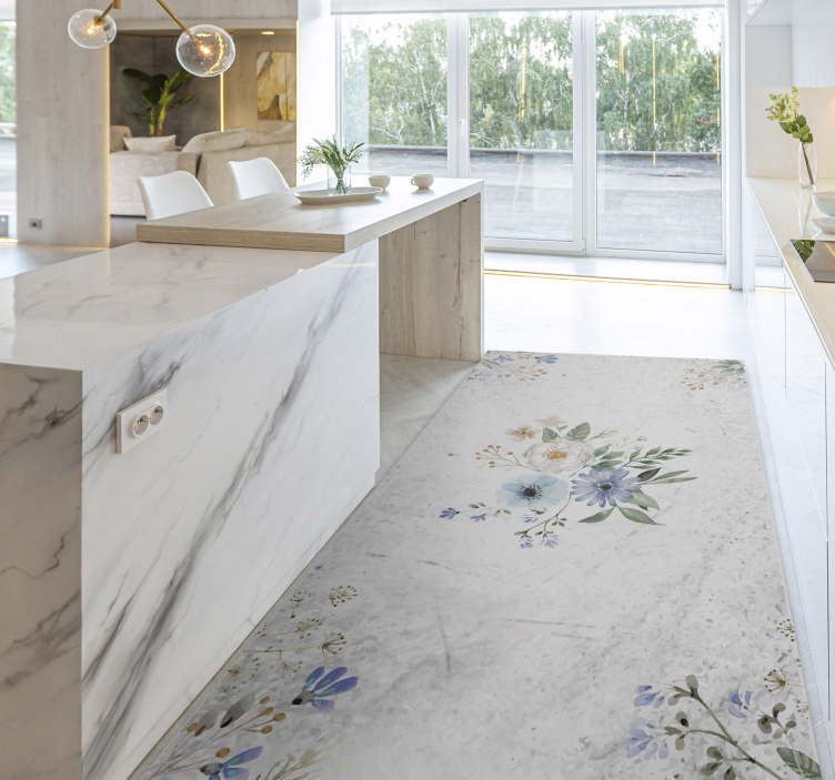 Tapete vinílico flores e plantas elegância floral em mármore - TenStickers