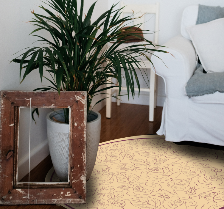 Tapete vinílico flores e plantas padrão de rosa redondo - TenStickers